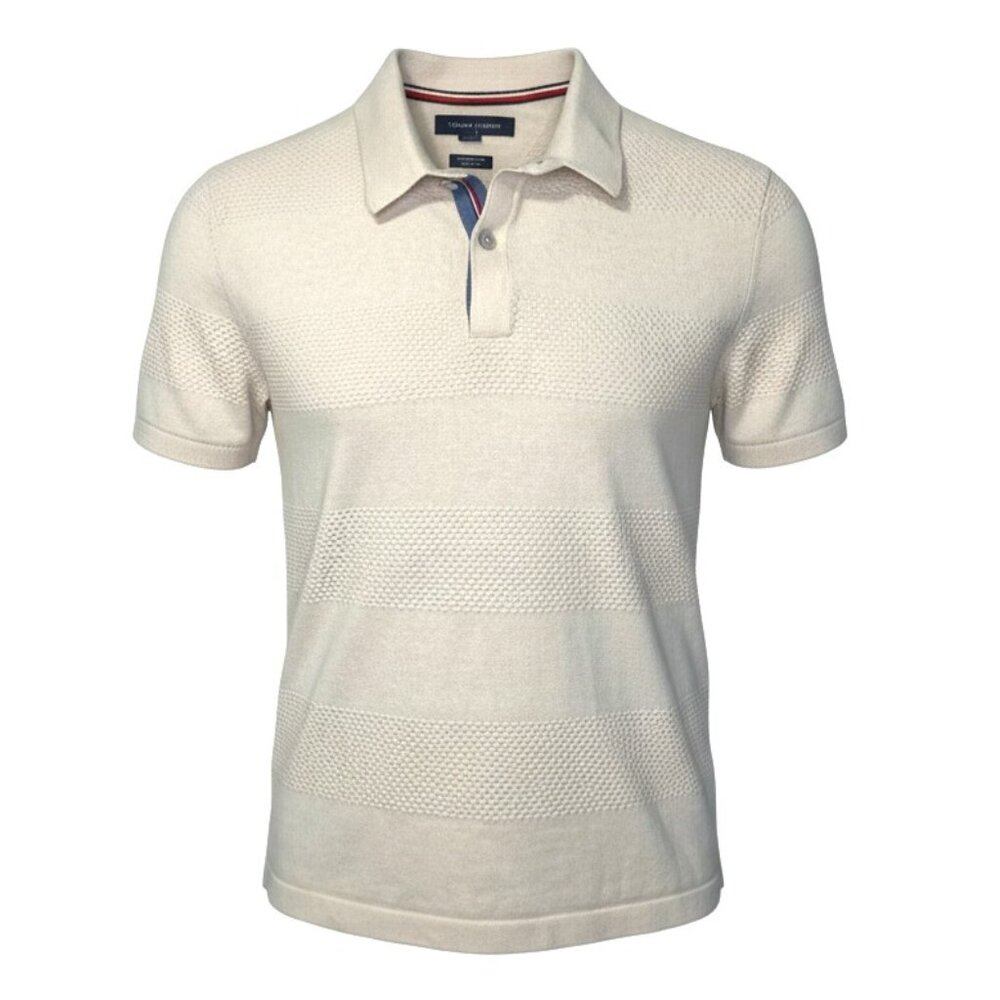 Tommy Hilfiger Men's Cream Textured Polo Shirt Classic Casual